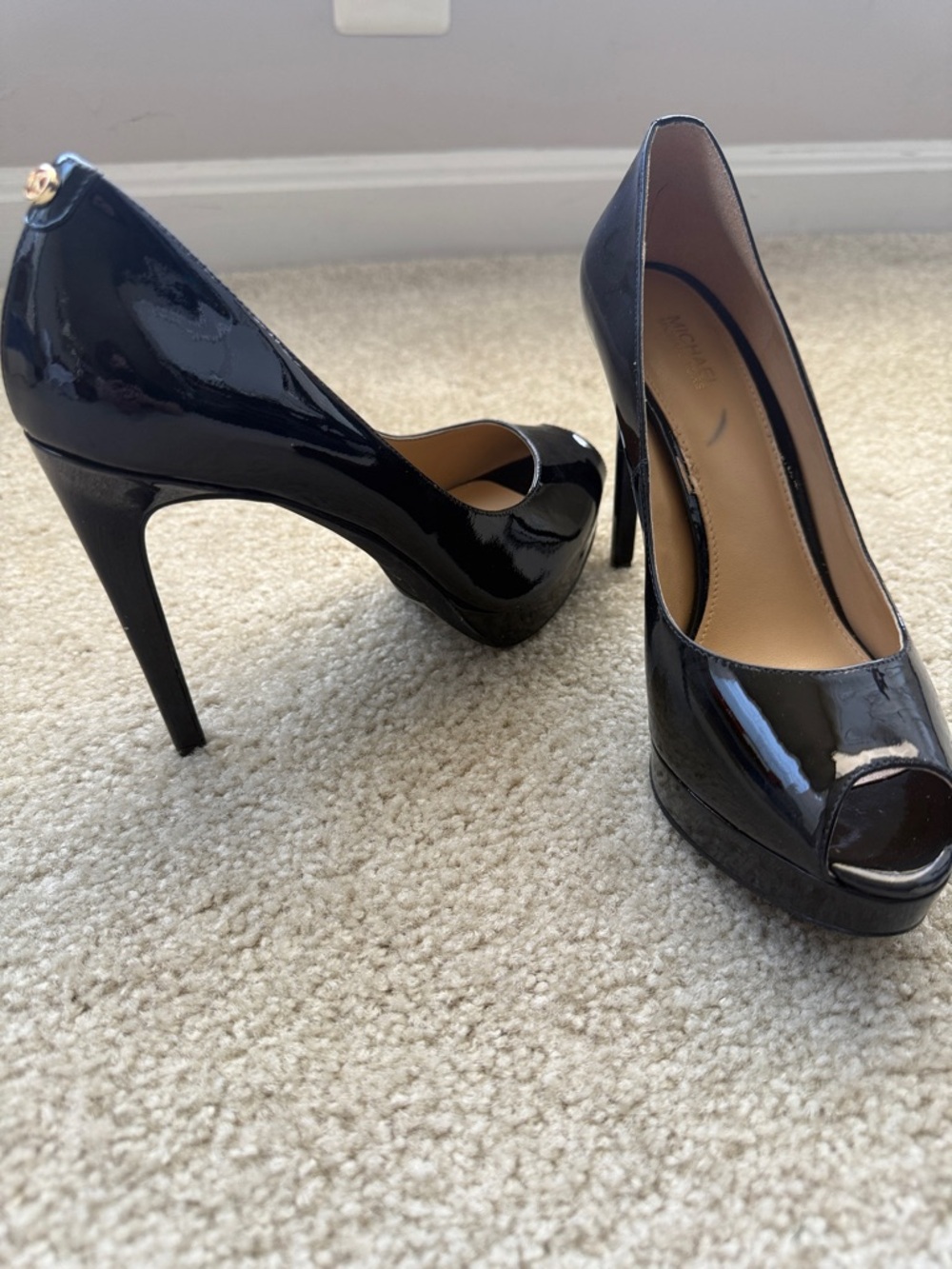MICHAEL Michael Kors Black Patent Peep-Toe Heels - Picture 2 of 4